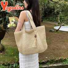 Load image into Gallery viewer, Luxury Straw Woven Tote Bag Summer Casual Large Tassel Handbags Fashion Beach Women Travel Shoulder bag