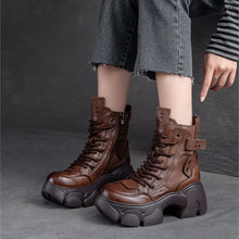 Charger l&#39;image dans la galerie, Vintage Genuine Leather Women Boots Flat Soft Shoes q141