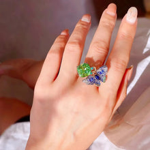 Cargar imagen en el visor de la galería, Luxury Silver Color Butterfly Design Jewelry Inlaid Mint Green Tourmaline Rings for Women x67