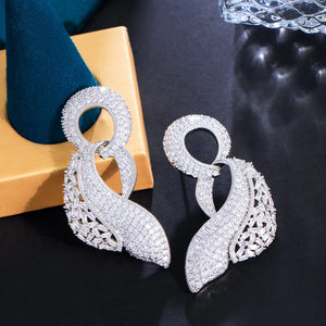 Symmetrical Round Cubic Zirconia Long Earrings for Women Wedding Party Jewelry b94