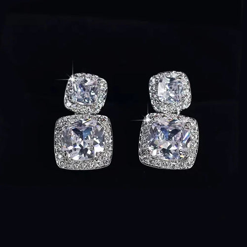 Fashion Geometric Dangle Earrings with CZ Crystal Earrings for Women Silver Color Accessories