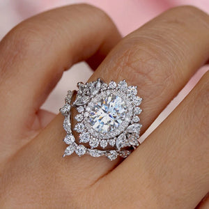 Trendy Women Set Rings for Engagement Wedding Cubic Zirconia 2Pcs Rings