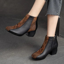 Charger l&#39;image dans la galerie, Winter Genuine Leather Women&#39;s Short Boots Thick Heel Round Toe Shoes q153