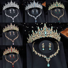Cargar imagen en el visor de la galería, Baroque Green Color Crystal Bridal Jewelry Sets Tiaras Crown Necklace Earrings Wedding Dubai Jewelry Set