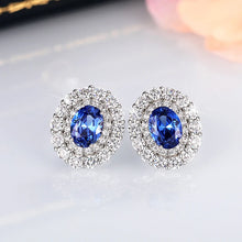 Charger l&#39;image dans la galerie, Blue Cubic Zirconia Women&#39;s Stud Earrings Wedding Anniversary Party Accessories Jewelry