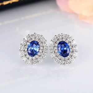 Blue Cubic Zirconia Women's Stud Earrings Wedding Anniversary Party Accessories Jewelry
