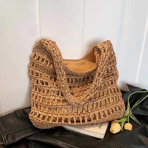 New Summer Straw Bag for Women Straw Shoulder Bags Rattan Woven Hollow Beach Bag a188