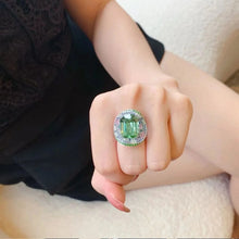 Cargar imagen en el visor de la galería, Silver Color Temperament Vintage Inlay Mint Green Tourmaline Rings for Women Sparkling CZ Wedding Jewelry