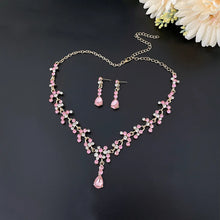 Load image into Gallery viewer, Gold Color Pink Crystal Bridal Jewelry Sets for Women Fashion Tiaras Earrings Necklace Crown