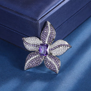 Luxury New 8*10mm Amethyst Brooches for Women Vintage Gemstone High Carbon Diamond Wedding Jewelry Accessories