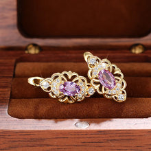 画像をギャラリービューアに読み込む, Aesthetic Women&#39;s Hoop Earrings Hollow Pattern Oval Purple CZ Earrings Trendy Jewelry