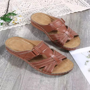Summer Women Wedge Sandals Premium Orthopedic Open Toe Sandals Vintage Anti-Slip Pu Leather Casual Female Platform Shoes