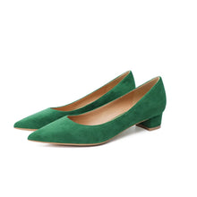 Carica l&#39;immagine nel visualizzatore di Gallery, Flock New In Low Heels Zapatos 5cm OL Shoes Pointy Toe Mujer Tacon 42-34 Green Grey Pumps