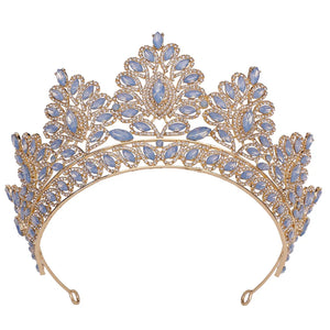 Blue Opal Bride Wedding Crown Princess Headdress Bridal Tiaras Crowns Diadem CZ Headwear