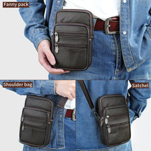 Cargar imagen en el visor de la galería, Small Genuine Leather Men&#39;s Shoulder Bag for Phone Belt Pouch Black Leather Messenger Crossbody Bags Mini Bags