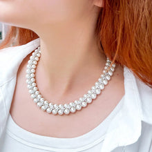 Load image into Gallery viewer, Handmade Cubic Zirconia Link Necklace Cluster Pearl Wedding Party Engagement Jewelry b71