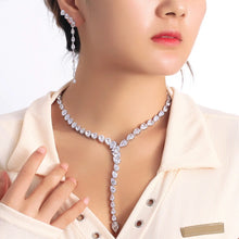 画像をギャラリービューアに読み込む, 2PCS Luxury Long Dangle Necklace Cubic Zirconia Jewlery Set for Women b150