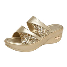 Laden Sie das Bild in den Galerie-Viewer, Female Casual Slingbacks Sandals Glitter PU Wedge Platform Comfortable Sandals for Women Spring Summer Wedge Slippers