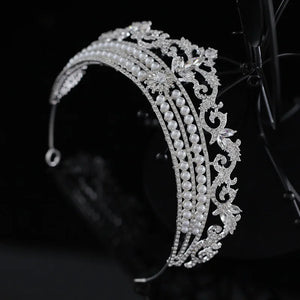 Luxury Crystal Pearls Bridal Tiaras Crown Rhinestone Leaf Wedding Hair Accessories a56