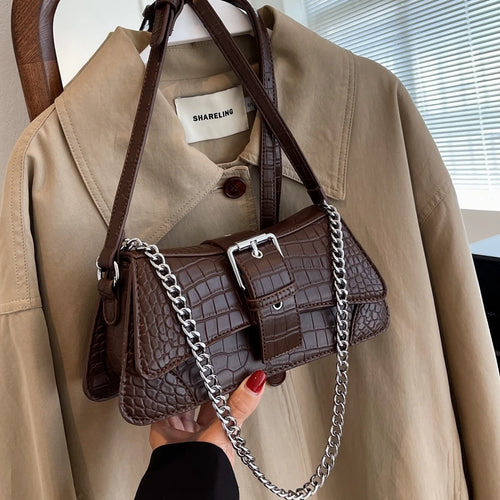 Designer Retro Bag Crocodile Print Chain One Shoulder Crossbody Bags for Women