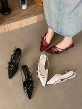 Charger l&#39;image dans la galerie, Pointed Toe Women Sandals Black White Red Back Strap Summer Dress Shoes Thin Mid Heeled Party Pumps