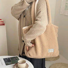 Carica l&#39;immagine nel visualizzatore di Gallery, Cashmere Fleece Handbag Women&#39;s Plush Shoulder Bags Two Side Available Designer Tote Bags Girls Ladies Shopper Bag Bookbag Purse