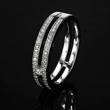 Carica l&#39;immagine nel visualizzatore di Gallery, Fashion Two-line Silver Color Ring for Women Full CZ Stylish Wedding Rings x22