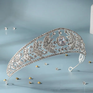 Luxury Cubic Zirconia Crowns Crystal Leaf Bridal Tiaras Queen Rhinestone Diadem Headpiece