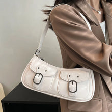 Carica l&#39;immagine nel visualizzatore di Gallery, Retro PU Leather Women Shoulder Bags Double Pockets Purse Motorcycle Girls Luxury Underarm Bag French Tote Handbags
