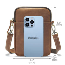 Carica l&#39;immagine nel visualizzatore di Gallery, Crazy Horse Leather Crossbody Bags Genuine Leather Shoulder Bags Small Phone Purse Men Designer Mini Bags