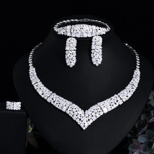 4pcs White Cubic Zirconia Jewelry Sets Chunky Luxury Dubai Bridal Costume Accessories b39