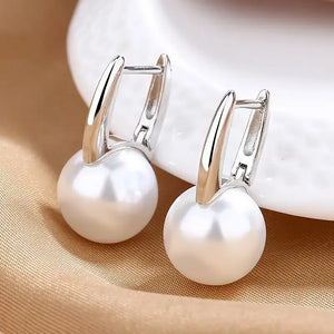 Minimalist Simulated Pearl Earrings Silver Color Women Temperament Jewelry