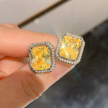 Laden Sie das Bild in den Galerie-Viewer, Geometric Stud Earrings with Yellow Cubic Zirconia Trendy Luxury Bright Color Earrings for Women