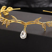Load image into Gallery viewer, Luxury Gold Color Women Leaf Crystal Crown Forehead Bridal Hairband Rhinestone Tiaras bc79 - www.eufashionbags.com