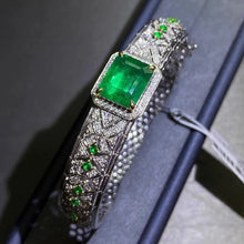 Laden Sie das Bild in den Galerie-Viewer, Silver Color Emerald Bracelet for Women Micro Inlaid Zircon Dual Color Bangle Cuff Wedding Jewelry Gift
