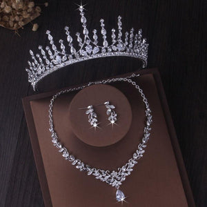 Silver Color Crystal Bridal Jewelry Sets Rhinestone Tiaras Crown Necklace Earrings bj16 - www.eufashionbags.com