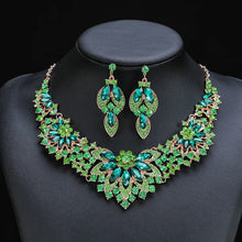 Charger l&#39;image dans la galerie, Bride Jewelry Sets for Women Luxury Green Necklace Set Earrings Wedding Dress Necklace Fashion Costume Accessory