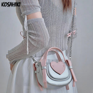 All Match Girls Heart Patchwork Shoulder Bag Casual Chic Women Vintage Y2k Aesthetic Ins Crossbody Bags