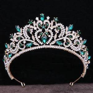 Luxury Green Color Crystal Crown Bridal Hair Accessories Women Baroque Crown