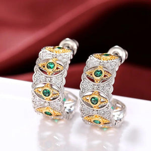 Green/White Two Tone Hoop Earrings CZ Luxury Trendy Women Ear Accessories t16 - www.eufashionbags.com