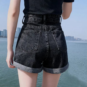 Shorts Women Black Gray Denim Shorts For Women Summer High Waist  Loose Ropa Mujer