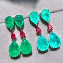 Cargar imagen en el visor de la galería, Silver Color Simulation Emerald wedding Earrings For Women 44mm Water Drop Paraiba Long Earrings x23