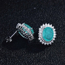 Charger l&#39;image dans la galerie, 925 Silver Needle Oval Shape Paraiba Tourmaline Gemstone Stud Earrings For Women x40