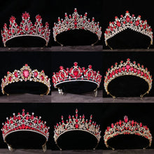 Laden Sie das Bild in den Galerie-Viewer, Baroque Red Crystal Bridal Tiaras Crowns Rhinestone Diadem Women Headpieces
