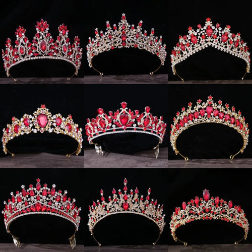 Baroque Red Crystal Bridal Tiaras Crowns Rhinestone Diadem Women Headpieces