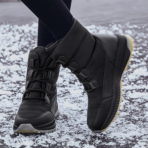 Women Waterproof Snow Boots Keep Warm Plush Platform Shoes Lace Up Mid-Calf Boots