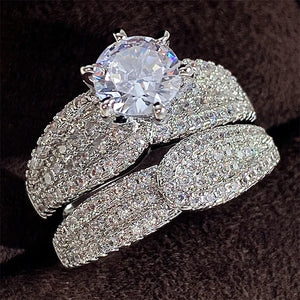 2Pcs Silver/Gold Color Full Bling Iced Out Set Rings Fashion Jewelry for Women