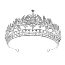 Cargar imagen en el visor de la galería, Luxury Royal Queen Crystal Leaf Wedding Crown for Women Rhinestone Hair Jewelry e60