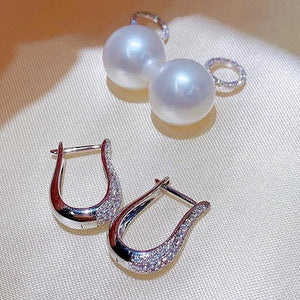 Silver Color Bling Cubic Zirconia Earrings Fashion Imitation Pearl Dangle Earrings he31 - www.eufashionbags.com