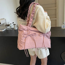 Laden Sie das Bild in den Galerie-Viewer, Bow Design Y2K Solid Color Soft Cloth Design Shoulder Bags for Women 2024 Fashion Shopping Handbags